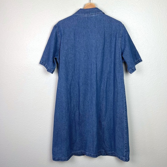 Vermont Country Store Denim Shirt Dress XL Blue Short Sleeve Cottagecore Prairie - Picture 6 of 8